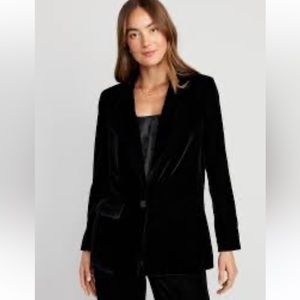 INC gorgeous silk rayon black velvet blazer long line size L special event EUC